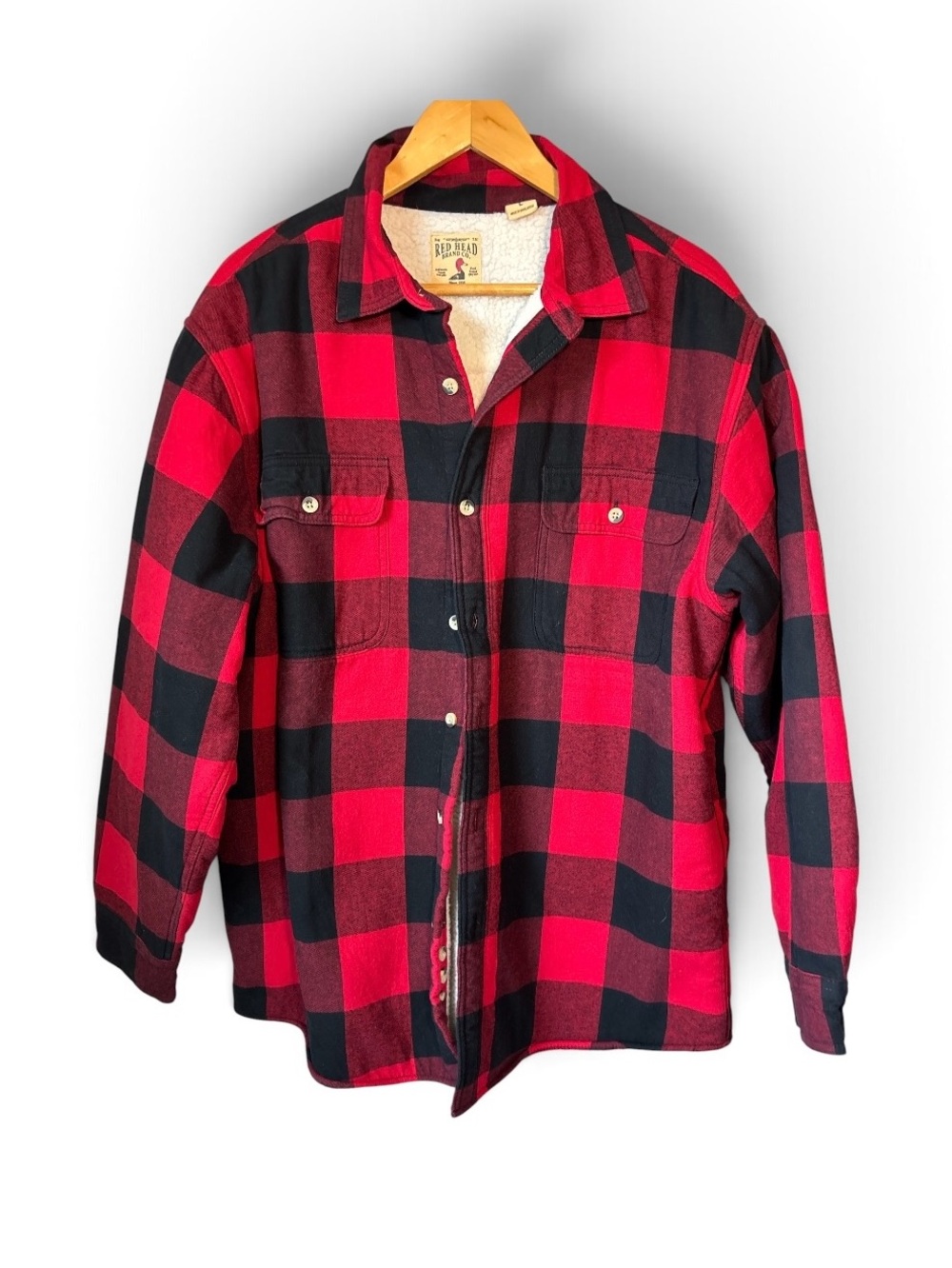 Red Head Brand Co. Men's L Long Sleeve Red Plaid Flannel Sherpa Lined Buffalo
